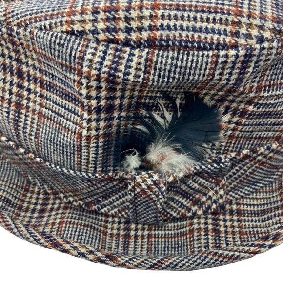 Pendleton Fedora Hat Grandpa Gray Navy Brown Plaid Virgin Wool Fitted Size 7-1/8 - Picture 5 of 16